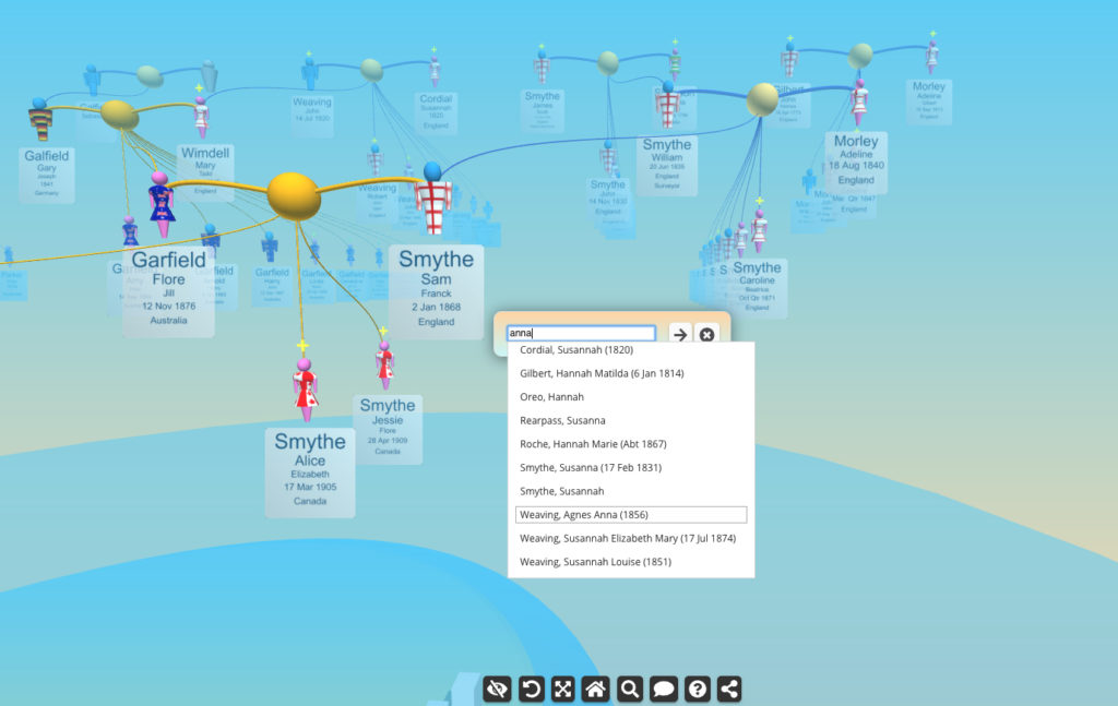 search ancestors in shared family history using Clanview 3D family tree